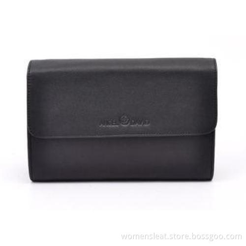 Fashion Black Mens Leather Bag / Wristlet Bag for Business